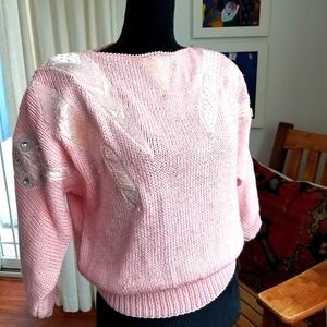 NANNELL Vintage 80s Beaded Cropped Sweater Pink Small